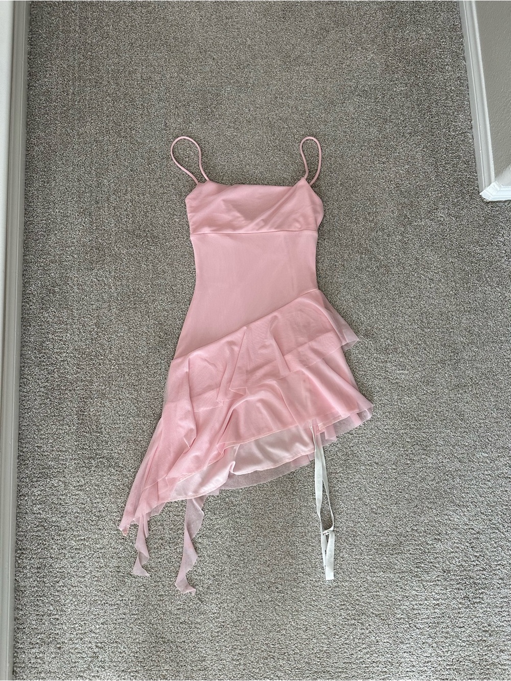 Lucy in the Sky Light Pink Asymmetrical Ruffle Slip Dress - Picture 6 of 7